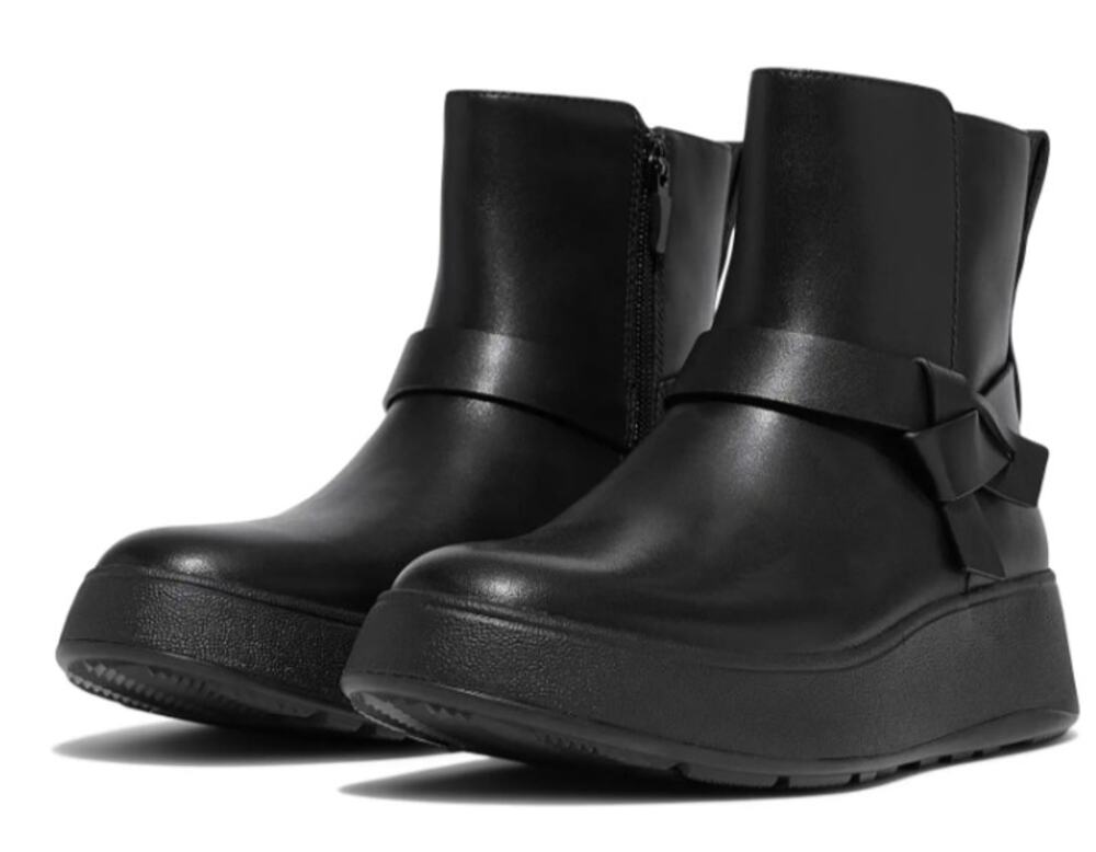 FitFlop Womens F-Mode Folded-Knot Flatform Boots Size 9 Black Leather NWOB